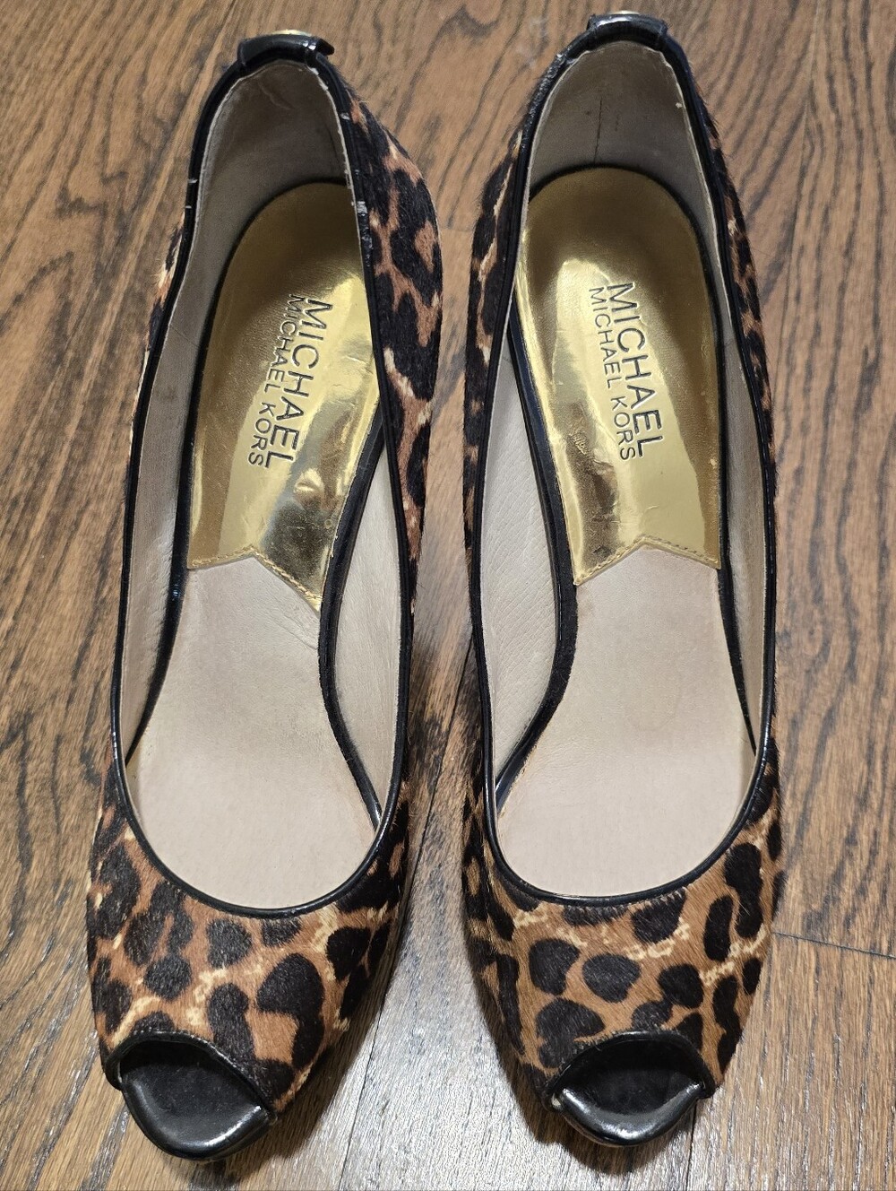 Michael Kors Leopard Print Peep-Toe Heels - Brown/Black